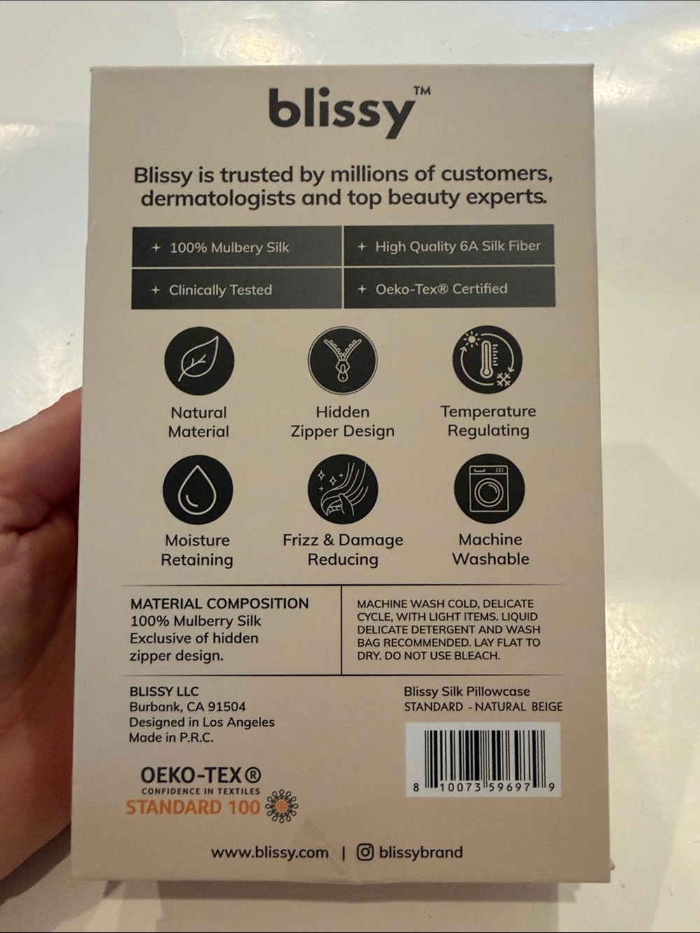 NWT Blissy 100% Mulberry Silk Pillowcase Standard 20”x26” Natural Beige- Single - Picture 4 of 4